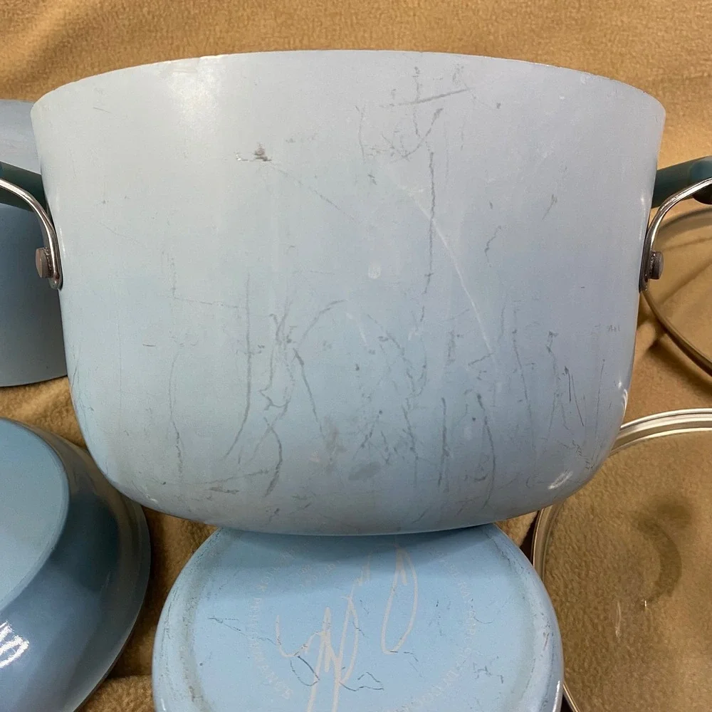Rachael Ray Cookware Set 8pc Sky Blue Nonstick Porcelain Enamel Kitchen Pots GUC